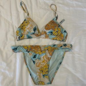 Bikini Lab two piece bikini. Blue yellow white floral. Size M.